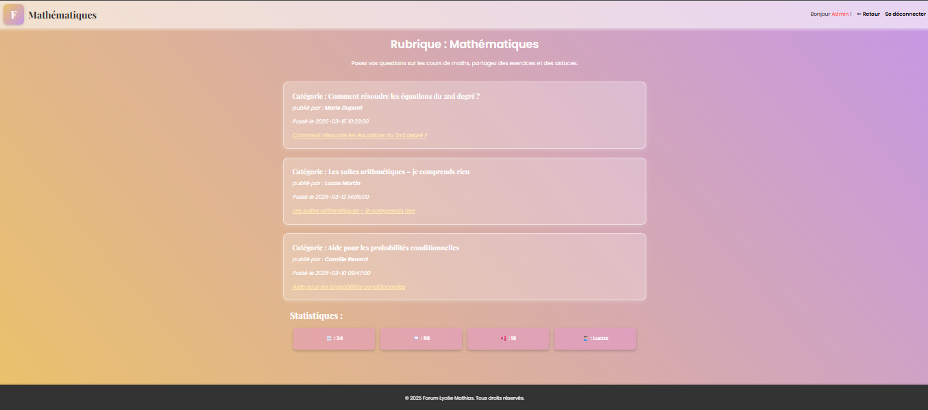 Gestion des rubriques (admin)