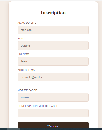 Page d'accueil HebergeX