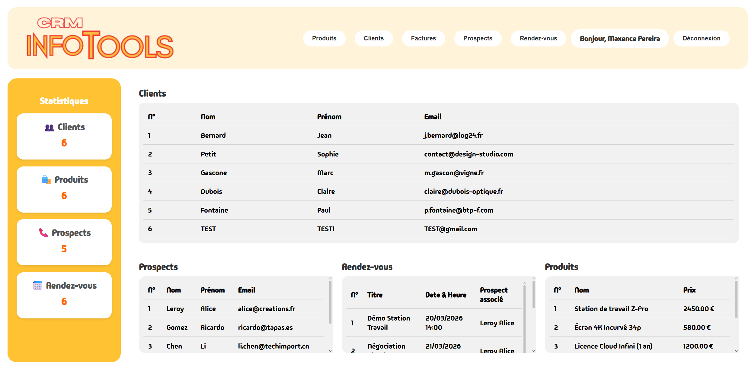 Tableau de bord Laravel (CRM)