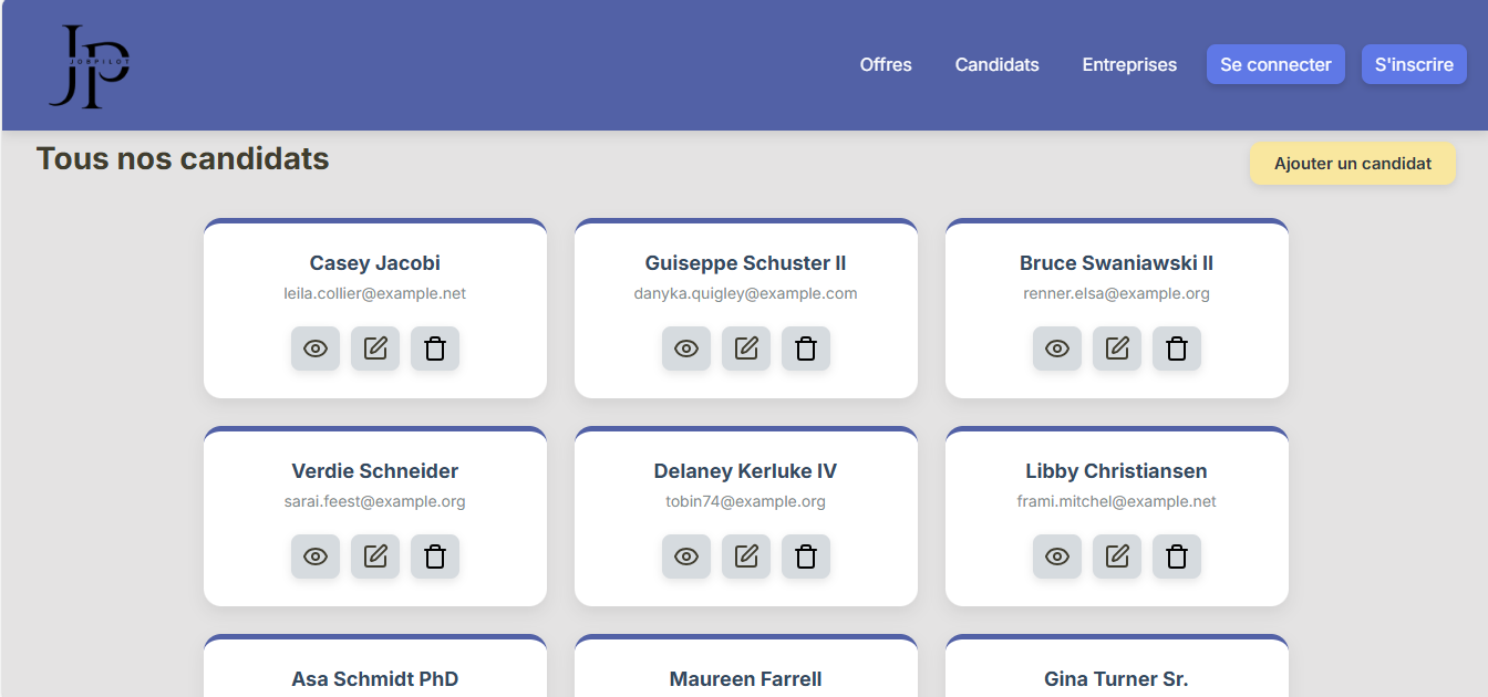 Gestion des candidats