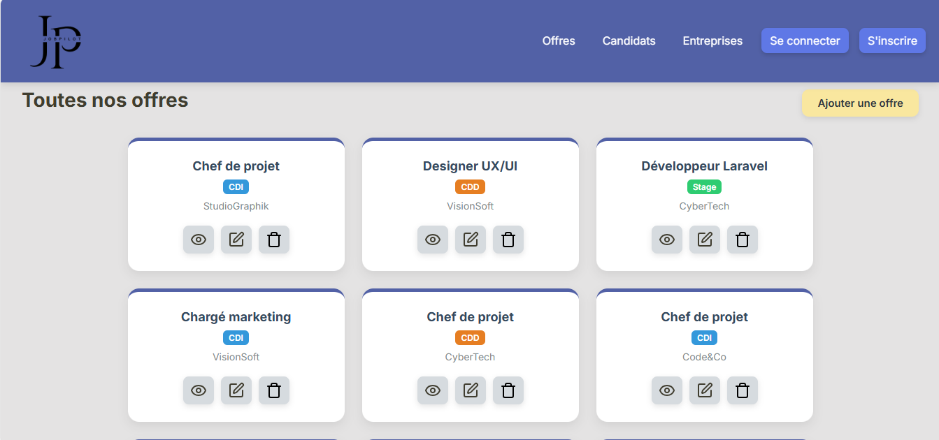 Liste des offres d'emploi